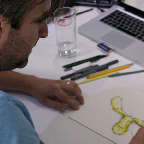 Think!Creative illustrator drawing Bruce the moose