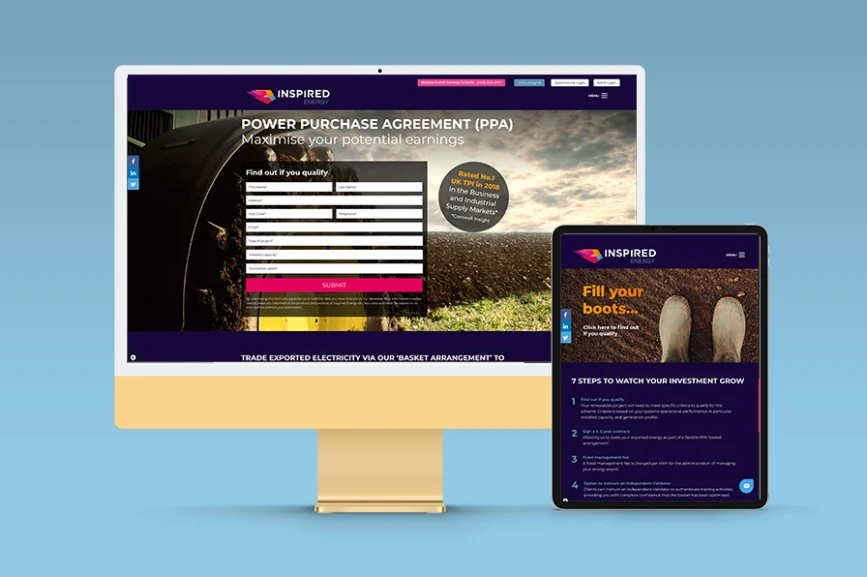Inspired Energy responsive landing page design on desktop & tablet