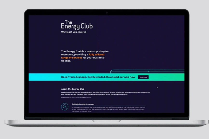 The Energy Club responsive website design on laptop