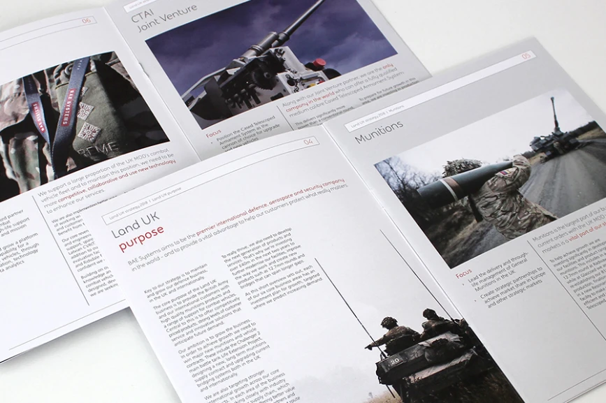 BAE Systems Land UK Strategy editorial design inner pages