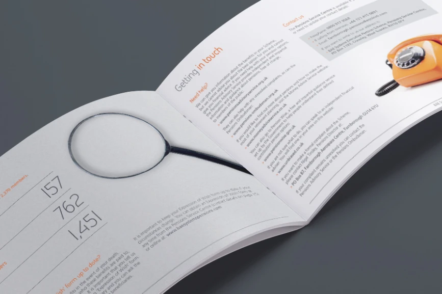 BAE Systems Pension Booklets editorial print design